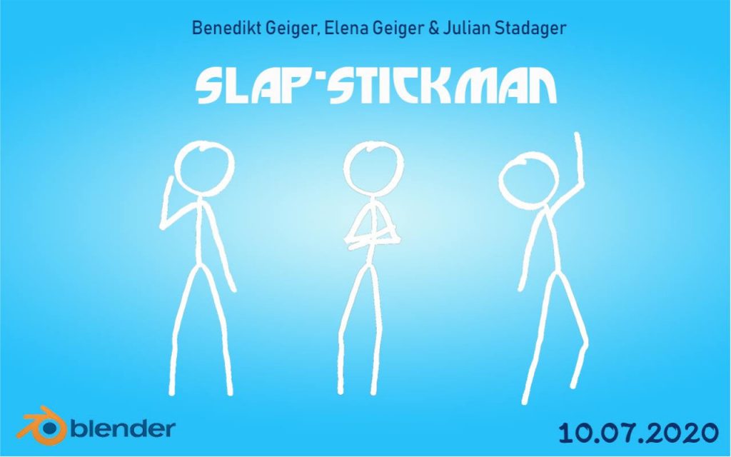 Das Logo des Films Slap-Stickman. Es sind drei Strichmenschen zu sehen